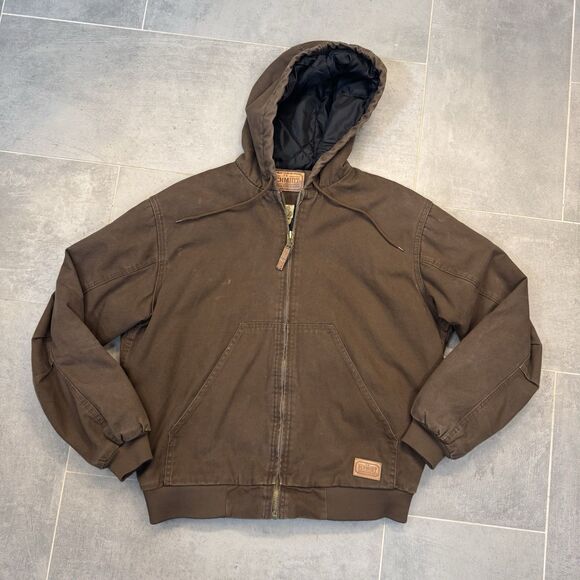 C.E. Schmidt Workwear Brown Quilt Lined Canvas Hooded Work Jacket - Men’s Large - Picture 1 of 12